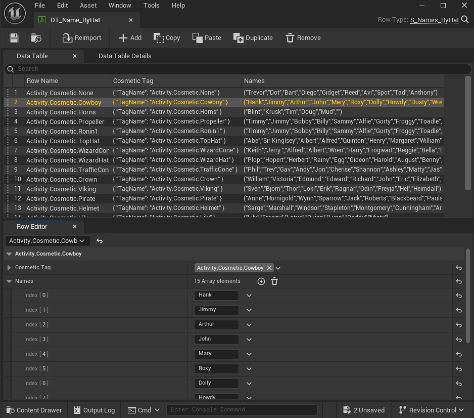 Procedural cosmetic name arrays